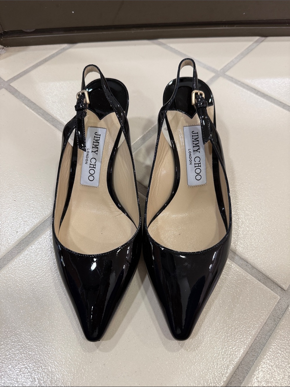 Jimmy Choo Black Patent Slingback Pointed Pumps